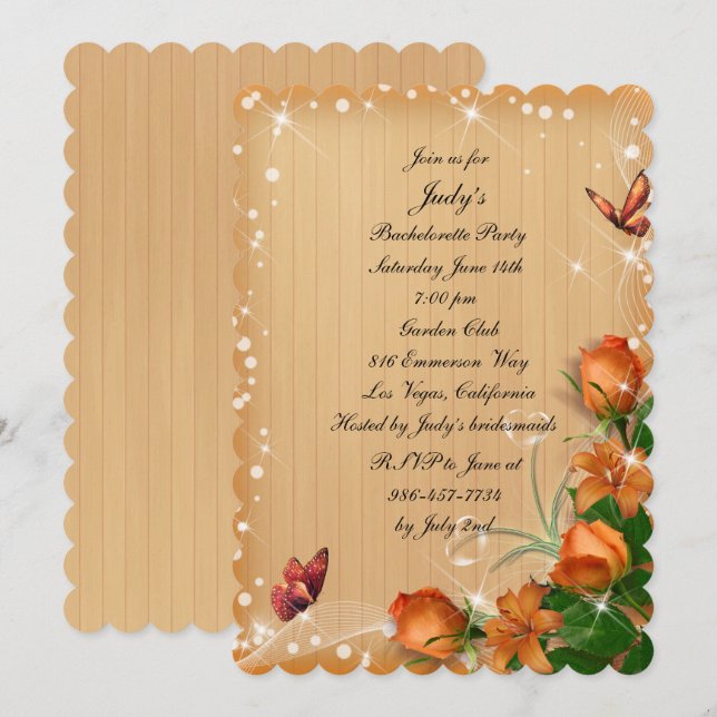 Invitación Fiesta de Bachelorette de Floral Rusa de Madera Fl (Anverso / Reverso)