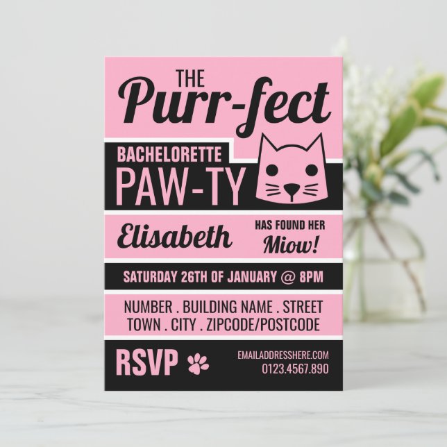 Invitación Fiesta de Bachelorette de Kitten Rosa (Anverso de pie)