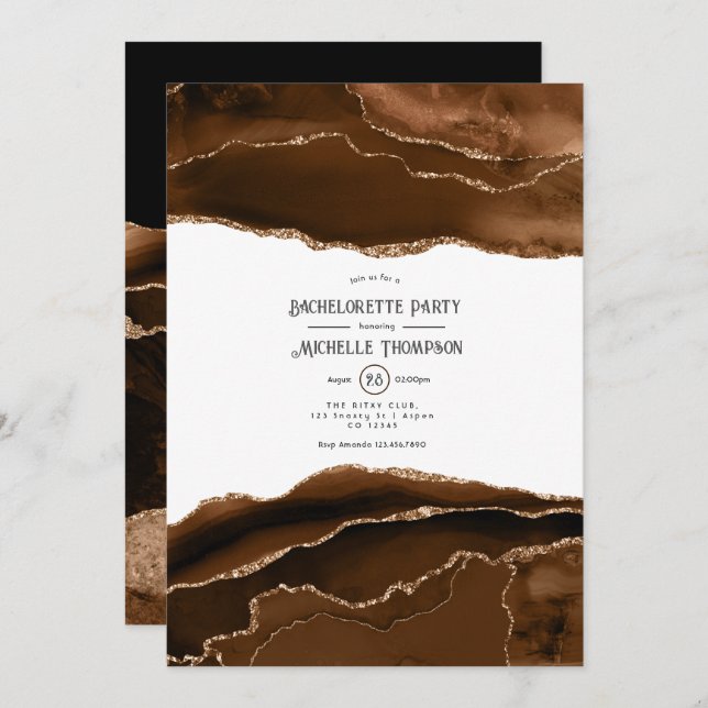 Invitación Fiesta de Bachelorette de la agrieta de oro del de (Anverso / Reverso)