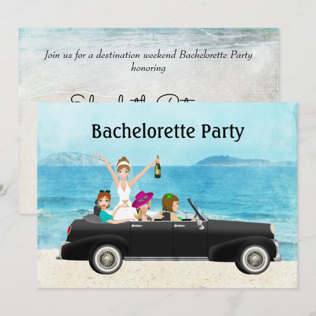 Invitación Fiesta de Bachelorette de la boda de playa del (Anverso / Reverso)
