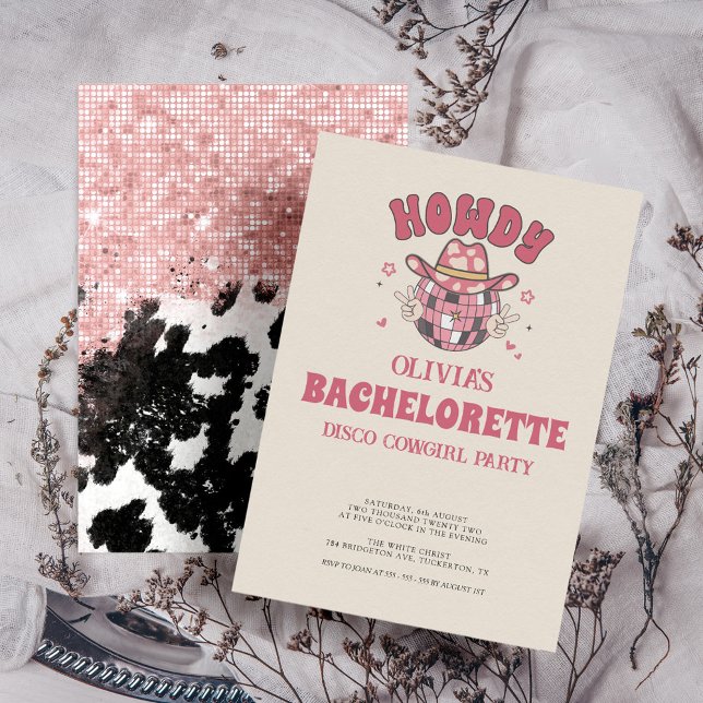 Invitación Fiesta de Bachelorette de la Cowgirl Disco Retro (Subido por el creador)