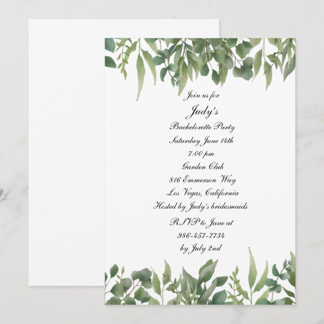 Invitación Fiesta de Bachelorette de la Foliage de Green Leav (Anverso / Reverso)