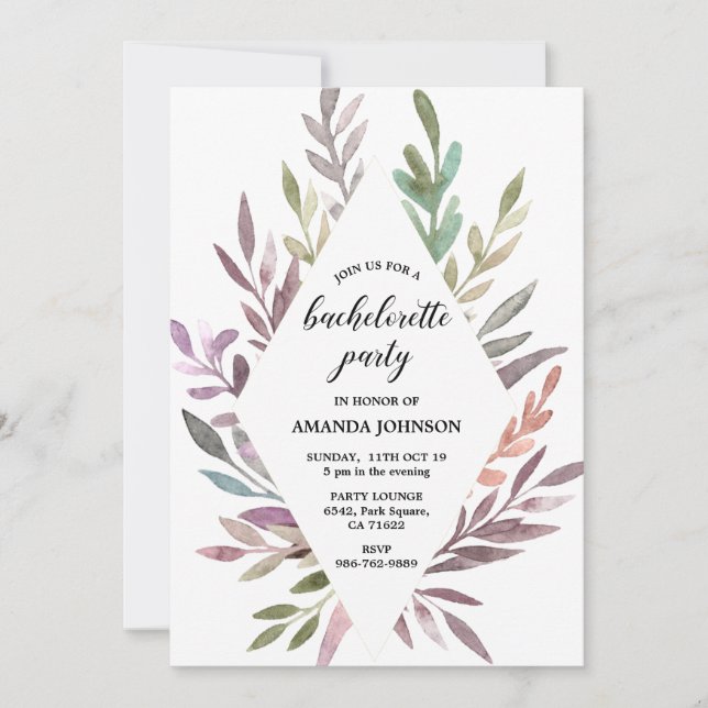 Invitación Fiesta de Bachelorette de la Foliage Romántica (Anverso)