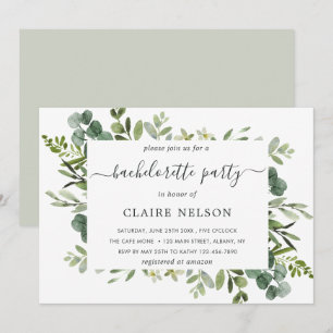 Invitación Fiesta de Bachelorette de la Foliage Verde Eucalyp