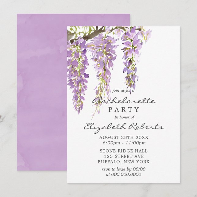 Invitación Fiesta de Bachelorette de la Lavanda Púrpura Paste (Anverso / Reverso)