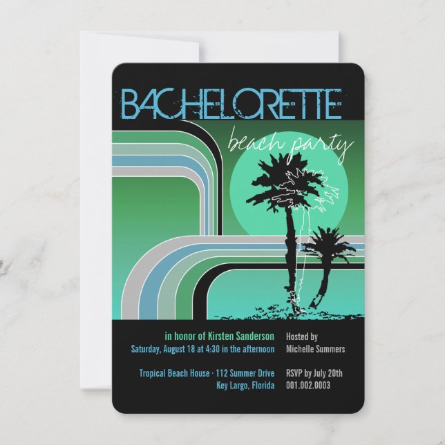 Invitación Fiesta de Bachelorette de la Palmilla Tropical Ret (Anverso)