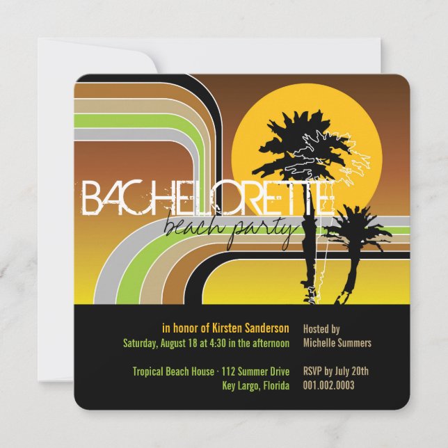 Invitación Fiesta de Bachelorette de la Palmilla Tropical Ret (Anverso)