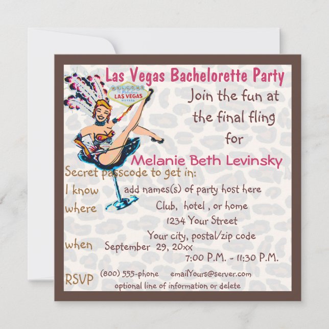 Invitación Fiesta de Bachelorette de la piel del leopardo de (Anverso)
