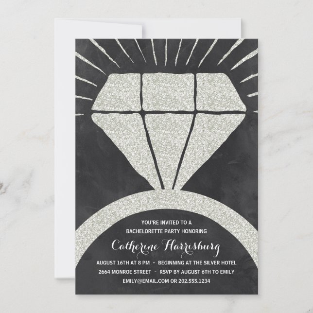 Invitación Fiesta de Bachelorette de la Purpurina-Mirada de (Anverso)