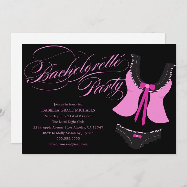 Invitación Fiesta de Bachelorette de Lingerie Rosa | Invitaci (Anverso / Reverso)