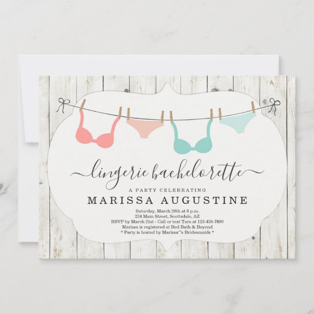 Invitación Fiesta de Bachelorette de Lingerie - Rústica (Anverso)