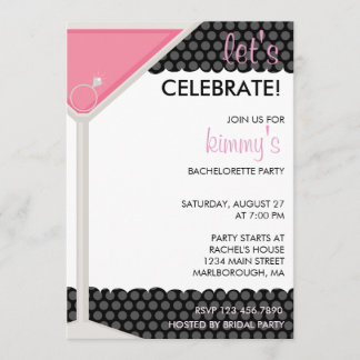 Invitación Fiesta de Bachelorette de Martini y del anillo