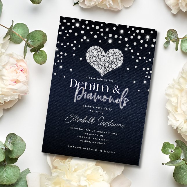 Invitación Fiesta de Bachelorette de moda Heart Denim y Diamo (Subido por el creador)