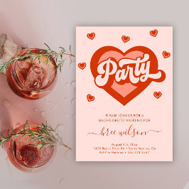 Invitación Fiesta de Bachelorette de Novia Retro Heart