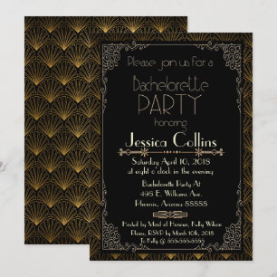 Invitación Fiesta de Bachelorette de Oro Art Deco