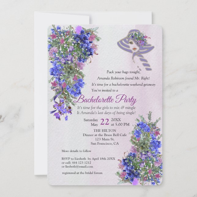 Invitación Fiesta de Bachelorette de Oro Geométrico y Lavende (Anverso)
