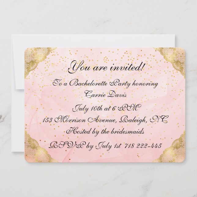 Invitación Fiesta de Bachelorette de Oro Rosa (Anverso)