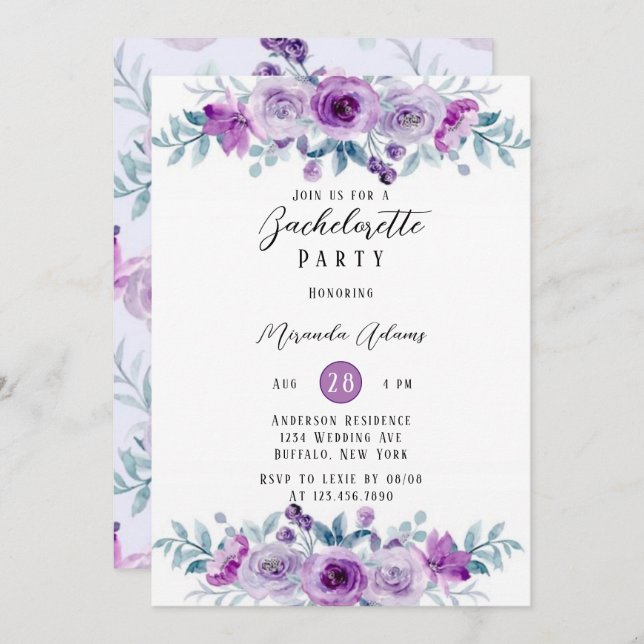 Invitación Fiesta de Bachelorette de Peony Eucalyptus Pintado (Anverso / Reverso)