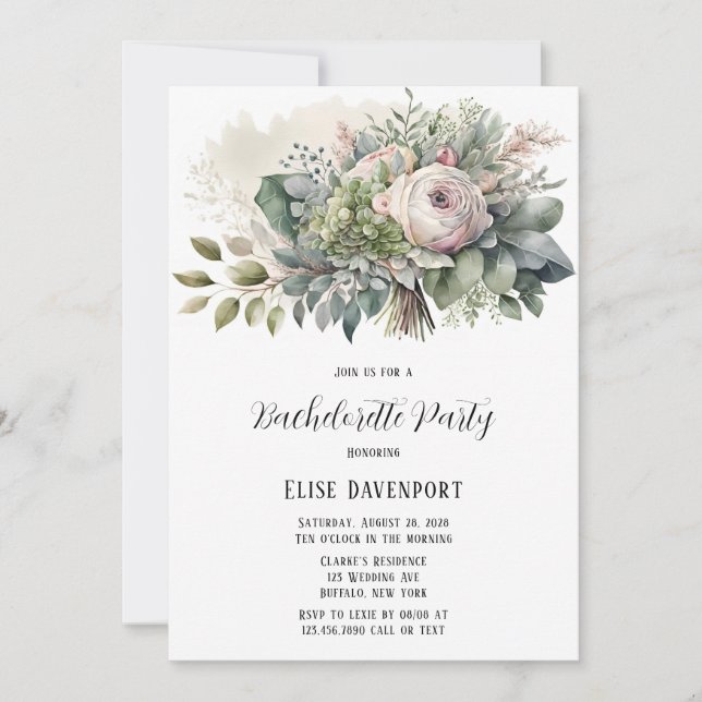 Invitación Fiesta de Bachelorette de Pink Sage Green Peony Gr (Anverso)