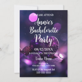 Invitación Fiesta de Bachelorette de Purple Heart Bokeh