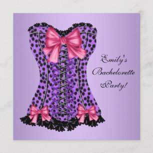 Invitación Fiesta de Bachelorette de Purple Leopard Corset