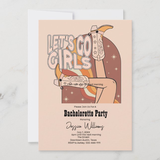 Invitación Fiesta de Bachelorette de Rodeo Rosa Retro Pastel (Anverso)