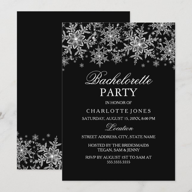 Invitación Fiesta de Bachelorette de Snowflake de Crystal (Anverso / Reverso)