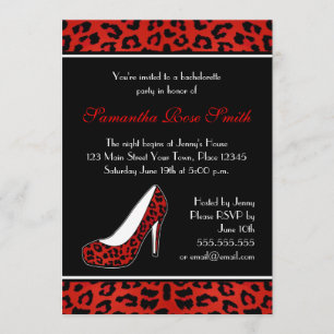 Invitación Fiesta de Bachelorette de tacón de leopardo rojo