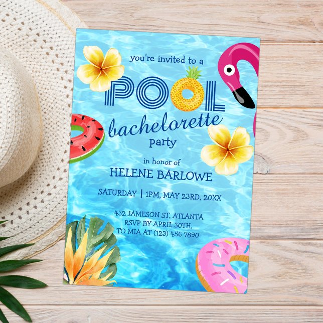 Invitación Fiesta de Bachelorette de Verano de Agua Tropical (Pool Tropical Water Summer Bachelorette Party Invitation)