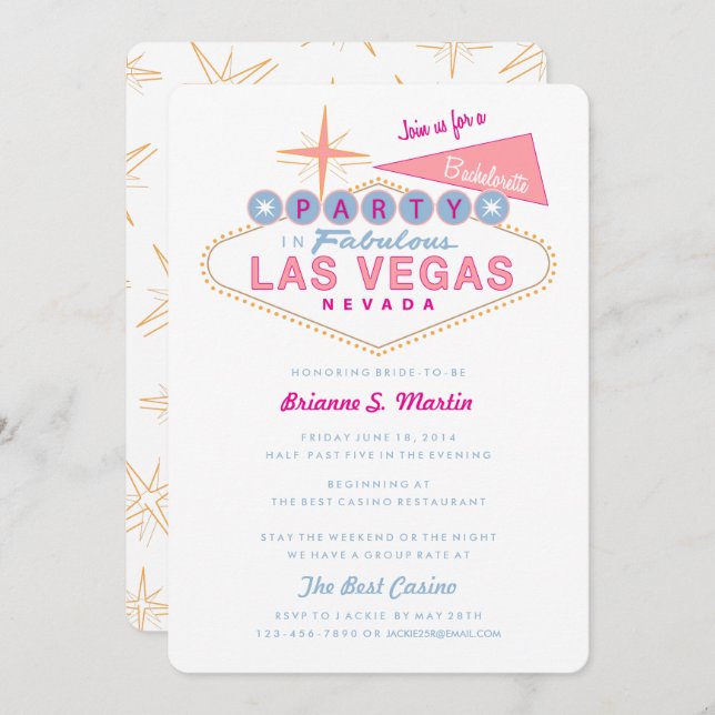 Invitación Fiesta de Bachelorette del Rótulo Retro Las Vegas (Anverso / Reverso)