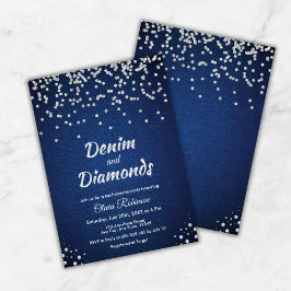Invitación Fiesta de Bachelorette Elegante de Denim Azul y Di