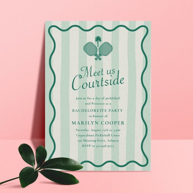 Invitación Fiesta de Bachelorette Elegante Estética de Balonc (pickleball paddles and wavy, curvy frame bachelorette party invitation)