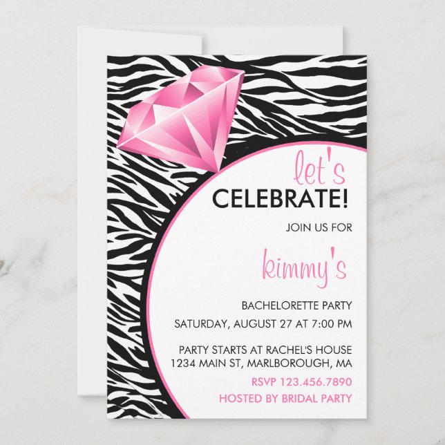 Invitación Fiesta de Bachelorette en el anillo del diamante (Anverso)