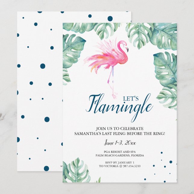 Invitación Fiesta de Bachelorette Flamingo (Anverso / Reverso)