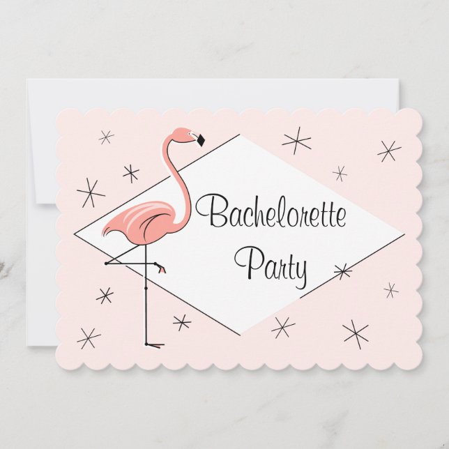 Invitación Fiesta de Bachelorette Flamingo de Diamante Rosa (Anverso)