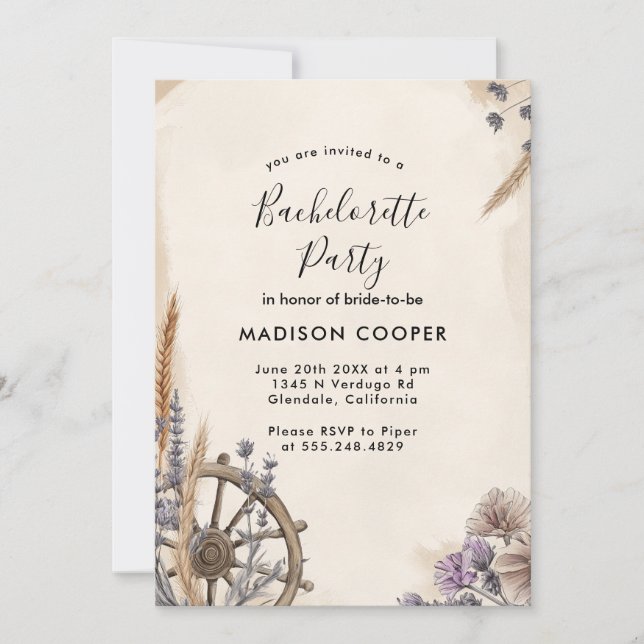 Invitación Fiesta de Bachelorette Floral 1 (Anverso)