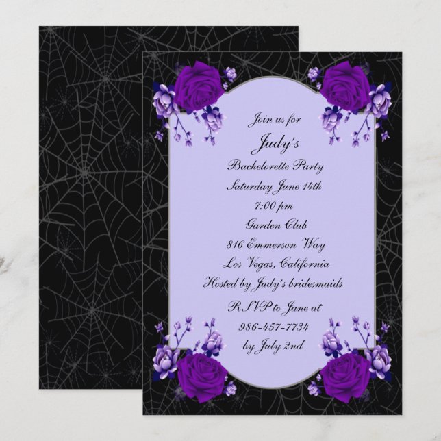 Invitación Fiesta de Bachelorette Floral Spiderweb Rosa Púrpu (Anverso / Reverso)