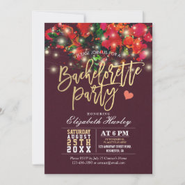 Invitación Fiesta de Bachelorette Floral String Light Gold Sc