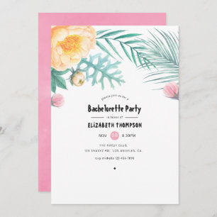 Invitación Fiesta de Bachelorette Floral Tropical Rosa y Mint