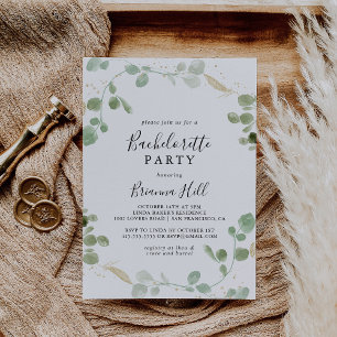 Invitación Fiesta de Bachelorette Foliage Gold Eucalyptus