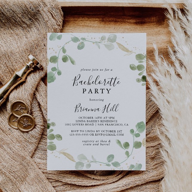 Invitación Fiesta de Bachelorette Foliage Gold Eucalyptus (Subido por el creador)