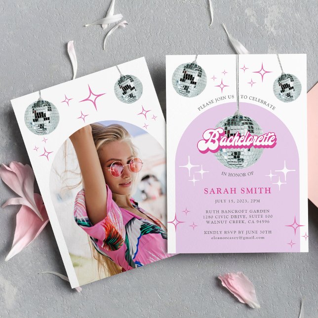 Invitación Fiesta de Bachelorette Fotográfica Retro Disco Gro (Subido por el creador)