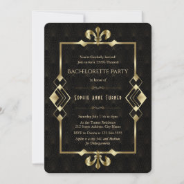 Invitación Fiesta de Bachelorette Gold Art Deco de los años 2