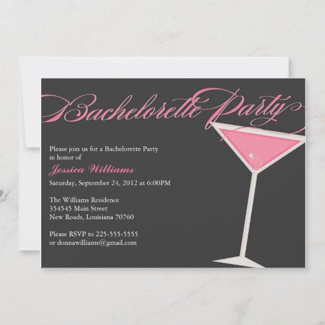 Invitación Fiesta de Bachelorette Martini (Anverso)