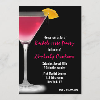 Invitación Fiesta de Bachelorette Martini de color rosa calie