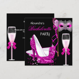 Invitación Fiesta de Bachelorette Mascarada rosa caliente Cha