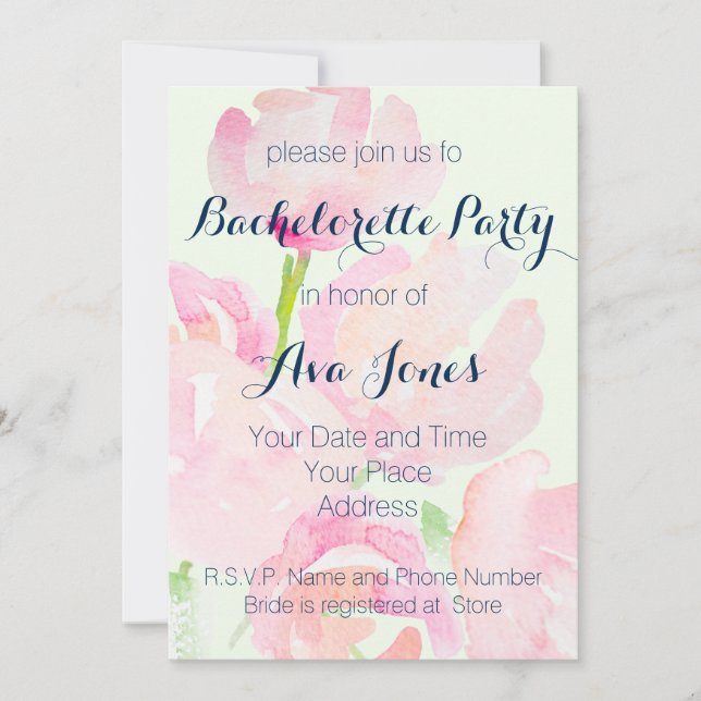 Invitación Fiesta de Bachelorette para Flores Acuáticas (Anverso)