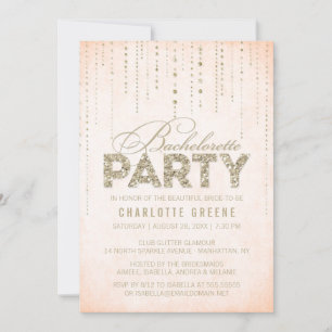 Invitación Fiesta de Bachelorette para Purpurinas de Peach y 