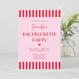 Invitación Fiesta de Bachelorette Retro Red & Pink Stripes