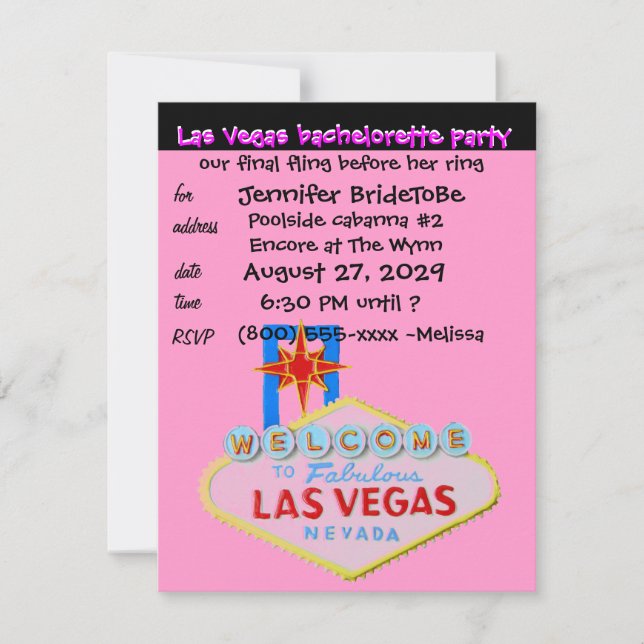 Invitación Fiesta de Bachelorette Rosa Las Vegas (Anverso)